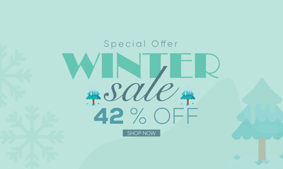 winter sale banner vector, winter sale 42% off, winter 42% off, winter sale banner background