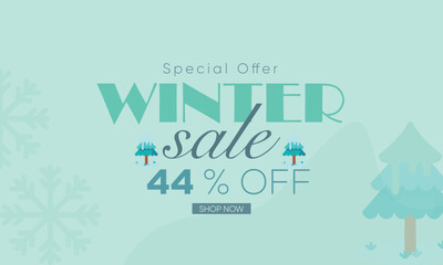 winter sale banner vector, winter sale 44% off, winter 44% off, winter sale banner background
