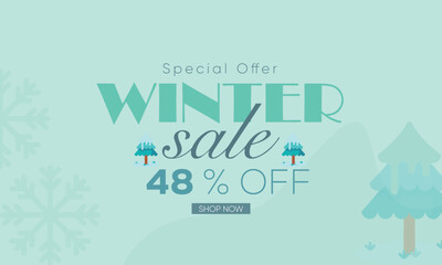 winter sale banner vector, winter sale 48% off, winter 48% off, winter sale banner background