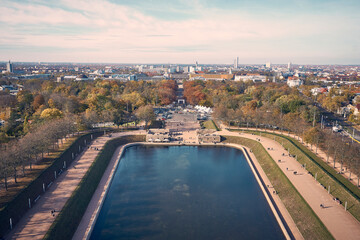 Blick vom Völkerschlachtdenkmal in Leipzig auf die Stadt