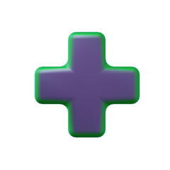 Obraz premium Purple Green Plus Sign. 3D Render. Cut Out.