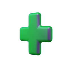 Green Plus Sign. 3D Render. Cut Out.