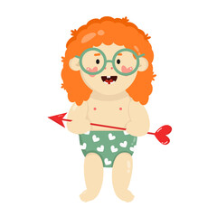 Vector illustration cartoon characters of little girl with red hair and arrow