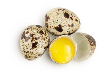 Obraz premium Raw quail egg isolated on white background with full depth of field. Top view. Flat lay