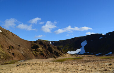Valley Surrounded by Peaked Mountains with Spring Thaw