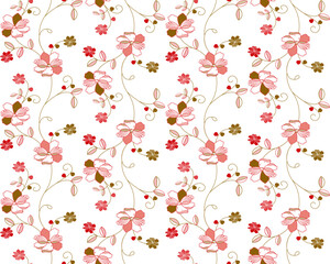 Floral botanical vector texture pattern with flowers and leaves. Seamless pattern can be used for wallpaper, pattern fills, web page background, surface textures, card covers, clothing print, textile.