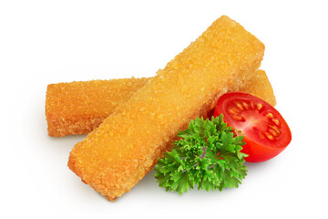 Fish finger or stick with parsley isolated on white background with full depth of field
