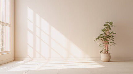 Bright, modern and minimalistic interior with white walls and potted plants