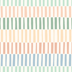 Hand-Drawn Blue, Green. Pink and White Geometric Stripes Vector Seamless Pattern. Modern Retro Palyful Print. Organic Square Shapes