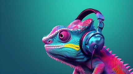 Chameleon listening to music