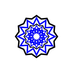 zwölfeckiger stern aus blauen und schwarzen linien in form eines stilisierten schneekristall, modern art