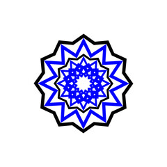 zwölfeckiger stern aus blauen und schwarzen linien in form eines stilisierten schneekristall, modern art