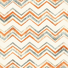 Ecru, Gray and Ochre Watercolor-Dyed Effect Textured Chevron Pattern