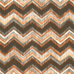 Beige, Brown, Gray and Ochre Watercolor-Dyed Effect Textured Chevron Pattern