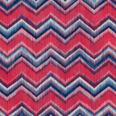 Beige, Blue and Red Watercolor-Dyed Effect Textured Chevron Pattern