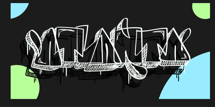 Atlanta City Georgia USA Quick Throw up Hollow Graffiti Piece Rough Design Spray Paint Style, Urban Art, Street Art Suitable for Poster, Flier, Postcard, Tee Print for T-shirt, Vector Graphics