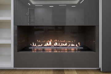 Burning eco bio ethanol fireplace built into furniture
