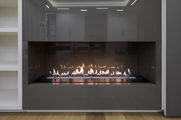 Burning eco bio ethanol fireplace built into furniture © VP