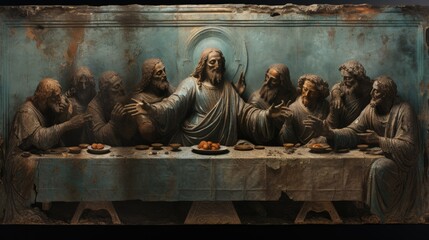 The Last Supper of Jesus Christ with the 12 apostles. icon Religious history, bible, faith, evangilia, followers and disciples of the son of god, christian love church , sacrament Holy Thursday 
