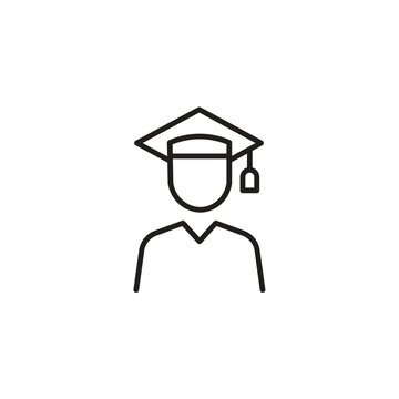 Graduated student line version. sign for mobile concept and web design. Person with graduation cap outline vector illustration. 