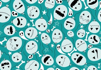 Fototapeta premium Cartoon festive season Halloween balloons with skulls pattern for wrapping paper and fabrics and linens