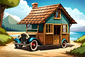 Cartoon vintage motorhome