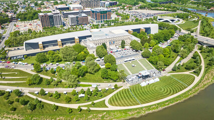 Aerial Lower Scioto Greenway in front of Center of Science and Industry building