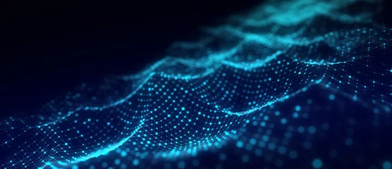 Crédence de cuisine en verre imprimé Ondes fractales Technology blue wave of particles. Big data visualization. Analytics representation. Digital background. 3d rendering.