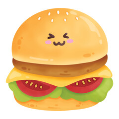 cute smiling hamburger cartoon vector illustration