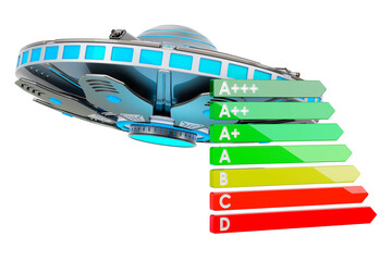 UFO with energy efficiency chart. 3D rendering
