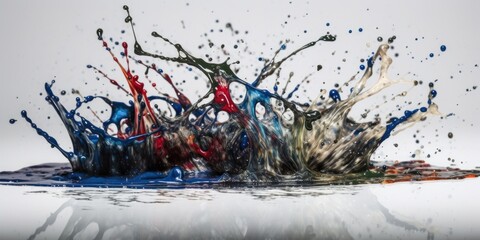 Freeze motion of colored powder explosions isolated on plain background. AI Generative