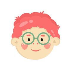 Funny joyful cartoon smiling little kid with glasses