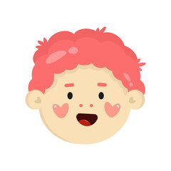 Happy funny kids face isolated on white background. Smiling cute faces of children. Flat vector cartoon illustration