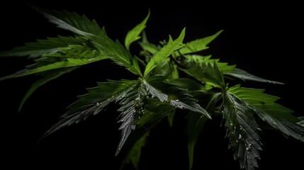 Growing cannabis indica, background green, marijuana leaves, marijuana vegetation plants, hemp CBD, cultivation Generated Ai