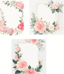 Rose Flower Frame Border Blank Invitation Vector Set
