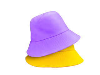 purple bucket hat Yellow bucket hat isolated on white background