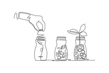 Continuous one line drawing investment and stock concept. Single line draw design vector graphic illustration.