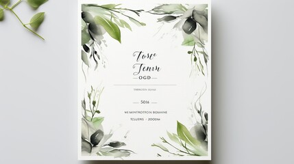 Luxury elegant wedding invitation card with beautiful nature watercolor flower, AI generated image