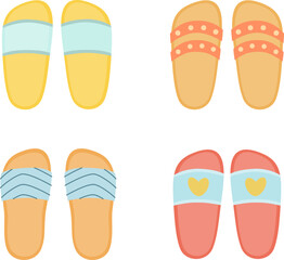 flip flops set on a white background. slippers in different colors. vector