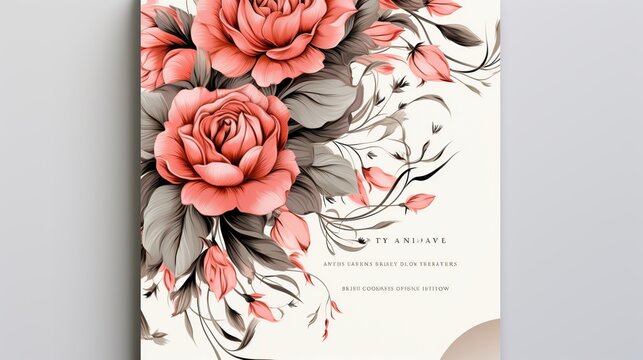 Luxury elegant wedding invitation card with beautiful nature watercolor flower, AI generated image