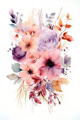 Watercolor floral design for birthday or women's day invitation card. Greeting card. Generative AI.