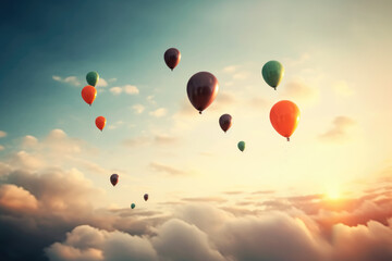 Fototapeta premium Colorful Balloons Floating in the Sky, Generative AI