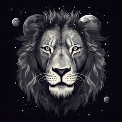 Black and white lion, Lion in space, Lion king, stars, lion in the stars, lion in the galaxy