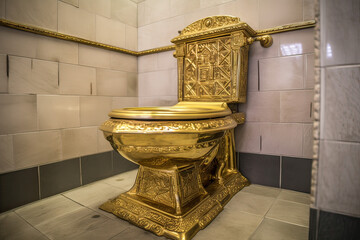 Golden Toilet in a Fancy Bathroom, Generative AI