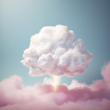 White fluffy cloud on pastel pink background. Minimal weather, speech concept. AI generative. illustration