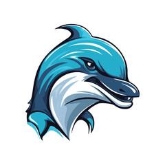 Blue Dolphin Mascot Logo, Aquatic Dolphin Logo concept, Dolphin logo isolated on background, Flying or Diving Dolphin in air