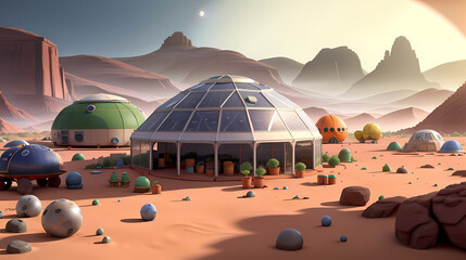 火星探査、火星基地、イラスト｜Mars exploration, Mars base, illustration, Generative Ai	