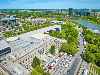 Genoa park with museum aerial in downtown Columbus Ohio