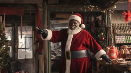 Happy Black Santa Clause North Pole - obrazy, fototapety, plakaty