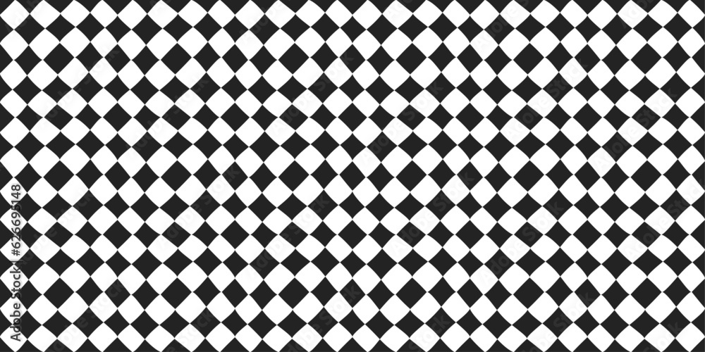 Poster checkered rhombs, from square shapes. diagonal checkerboard, endless and black and white.